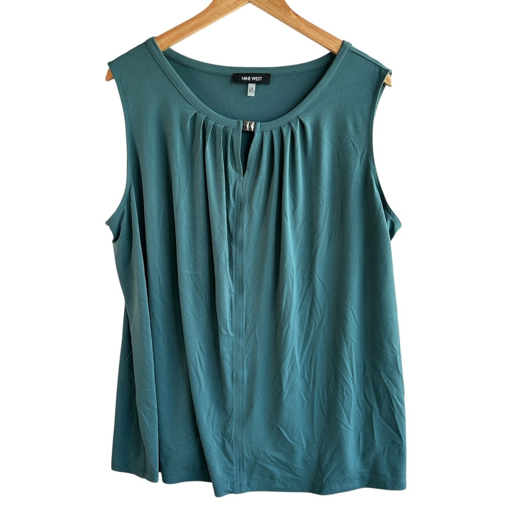 Nine West Sleeveless Top Keyhole Blouse Casual Tank Green Plus Size 2X NWT